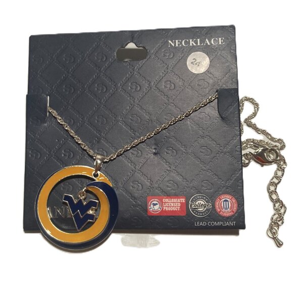 WVU Pendant NECKLACE West Virginia University Blue Gold Mountaineers Jewelry - Picture 4 of 5